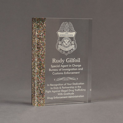 ColorCast Acrylic Trophy with laser engraved Border Patrol based and words of appreciation.